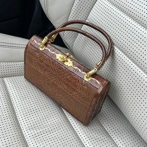 Small Rectangular Thai Straw Handbag Natural Handwoven